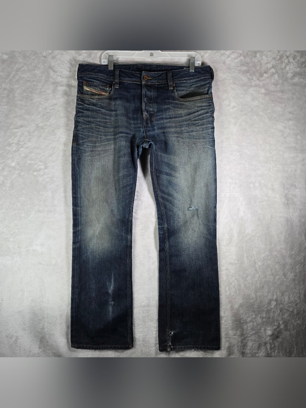 Diesel Industry Zatiny Size 34x32 Boot Cut Jeans Mens Distressed Whiskered Blue